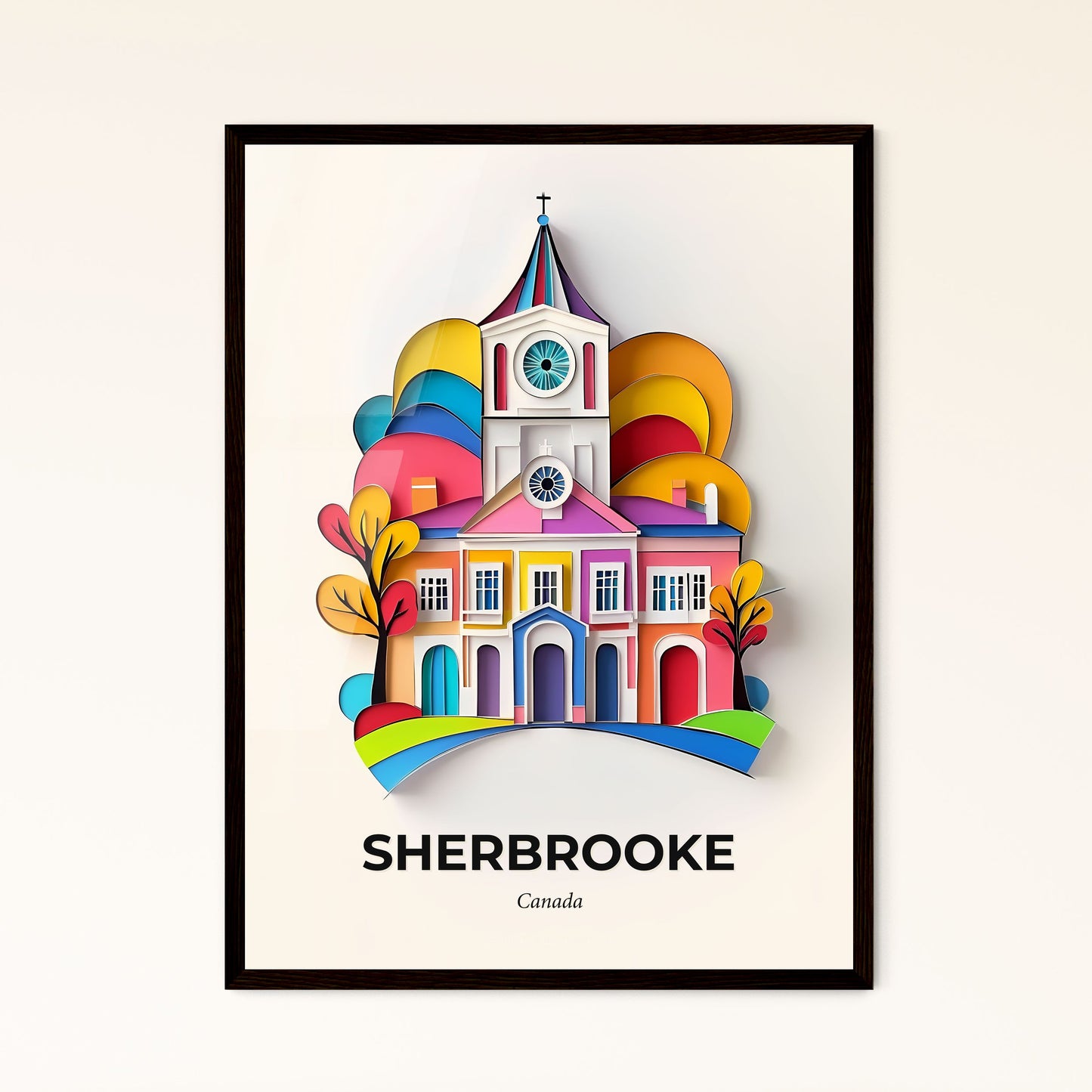 Vivid Sherbrooke, Canada - a paper cut of a church with a clock tower