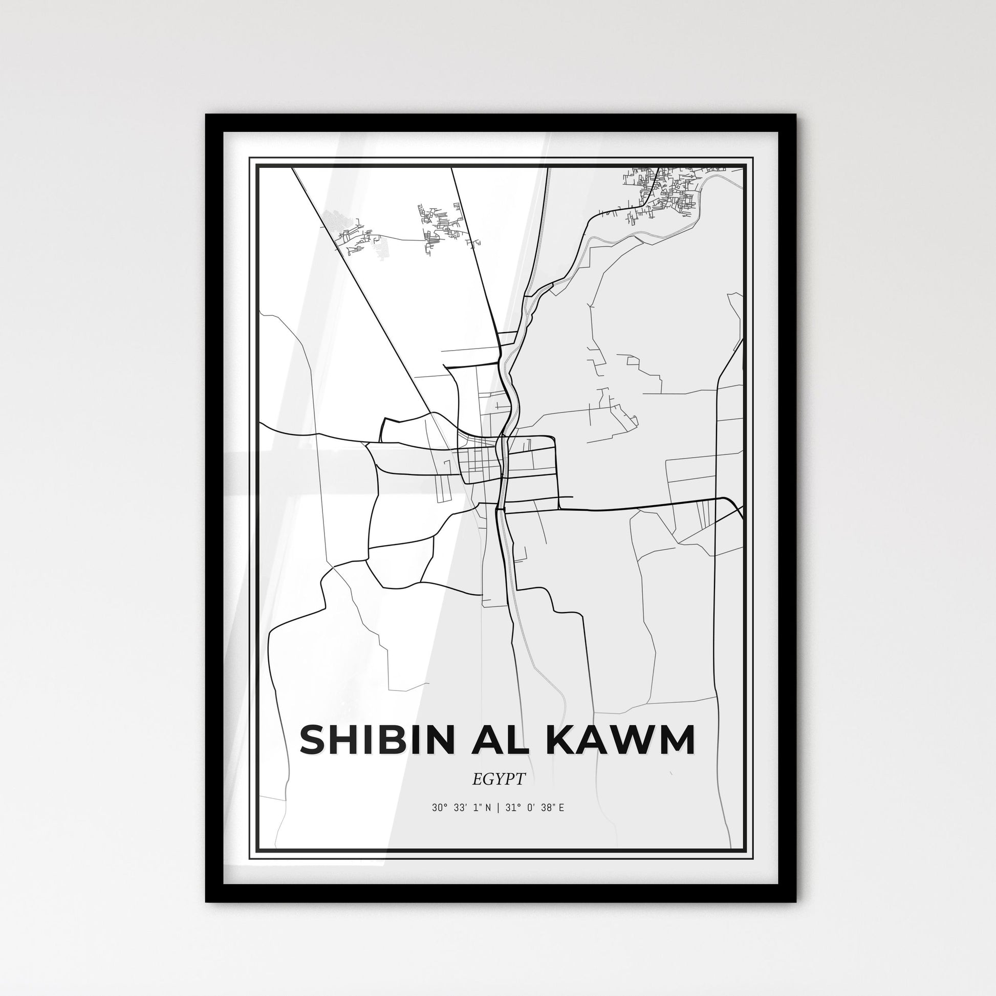 Shibin al Kawm Egypt - Scandinavian Style City Map for Modern Home Decor