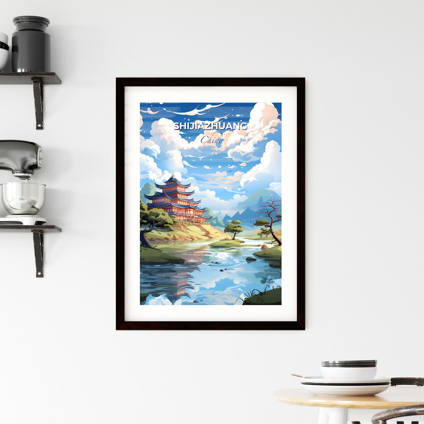 Vibrant Art Painting of Shijiazhuang City Skyline with Building near River Default Title