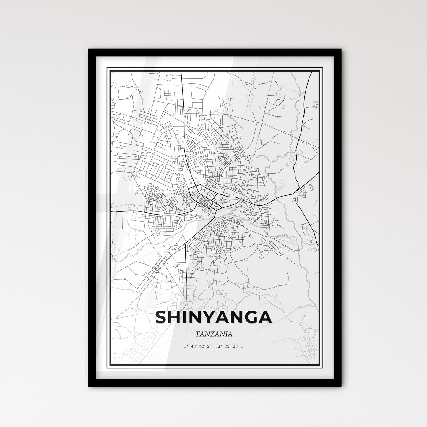 Shinyanga Tanzania - Scandinavian Style City Map for Modern Home Decor