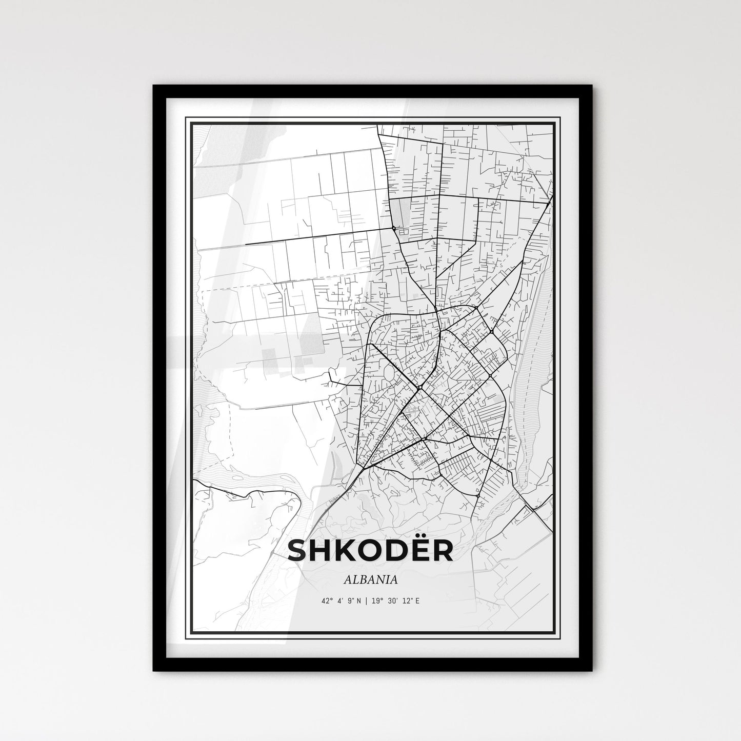 Shkodër Albania - Scandinavian Style City Map for Modern Home Decor