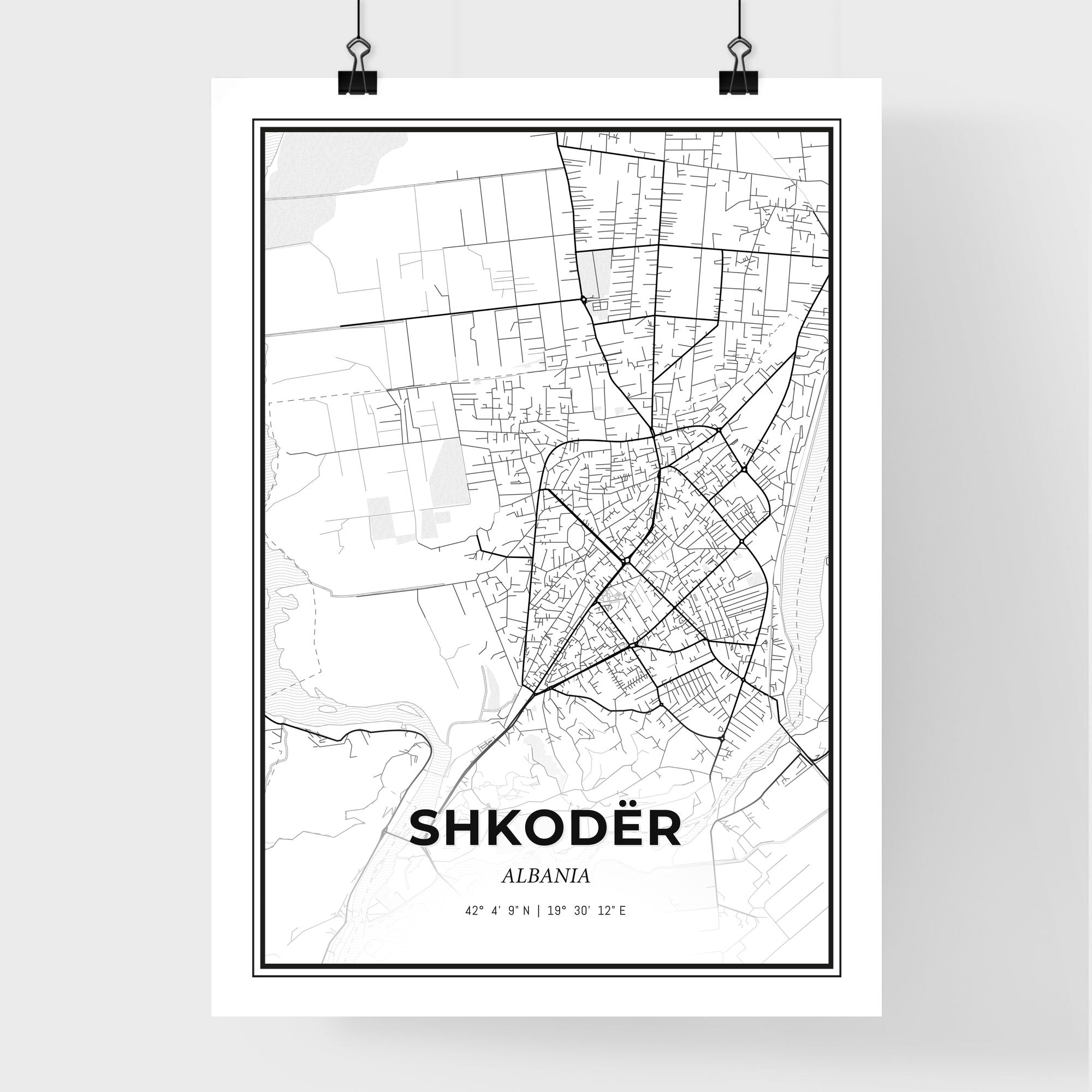 Shkodër Albania Scandinavian Style City Map – HEBSTREIT