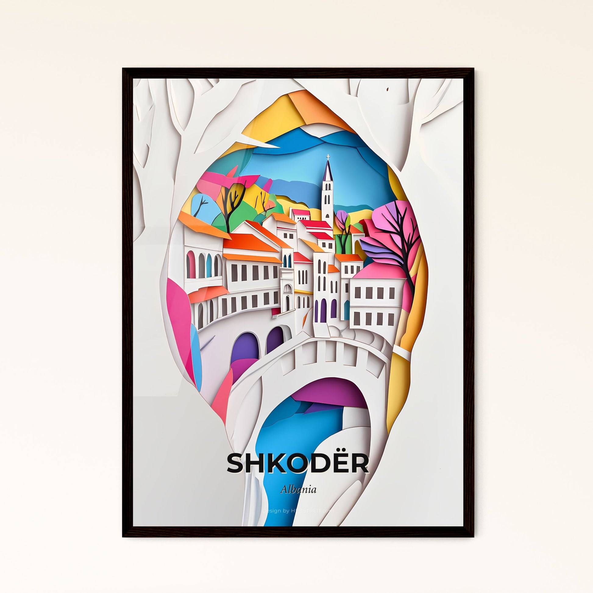 Vivid Shkodër, Albania - a paper cut of a city with a bridge