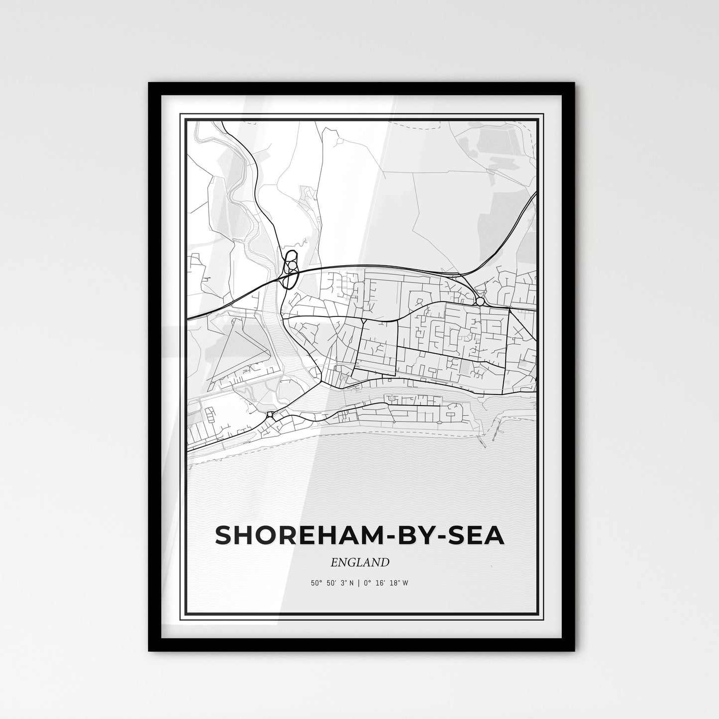 Shoreham-by-Sea England - Scandinavian Style City Map for Modern Home Decor