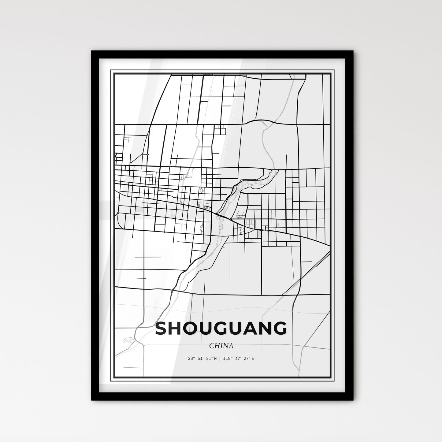 Shouguang China - Scandinavian Style City Map for Modern Home Decor