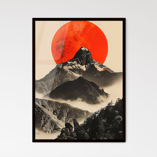 Japanese-Inspired Abstract Mountain Landscap - Framed Art Print