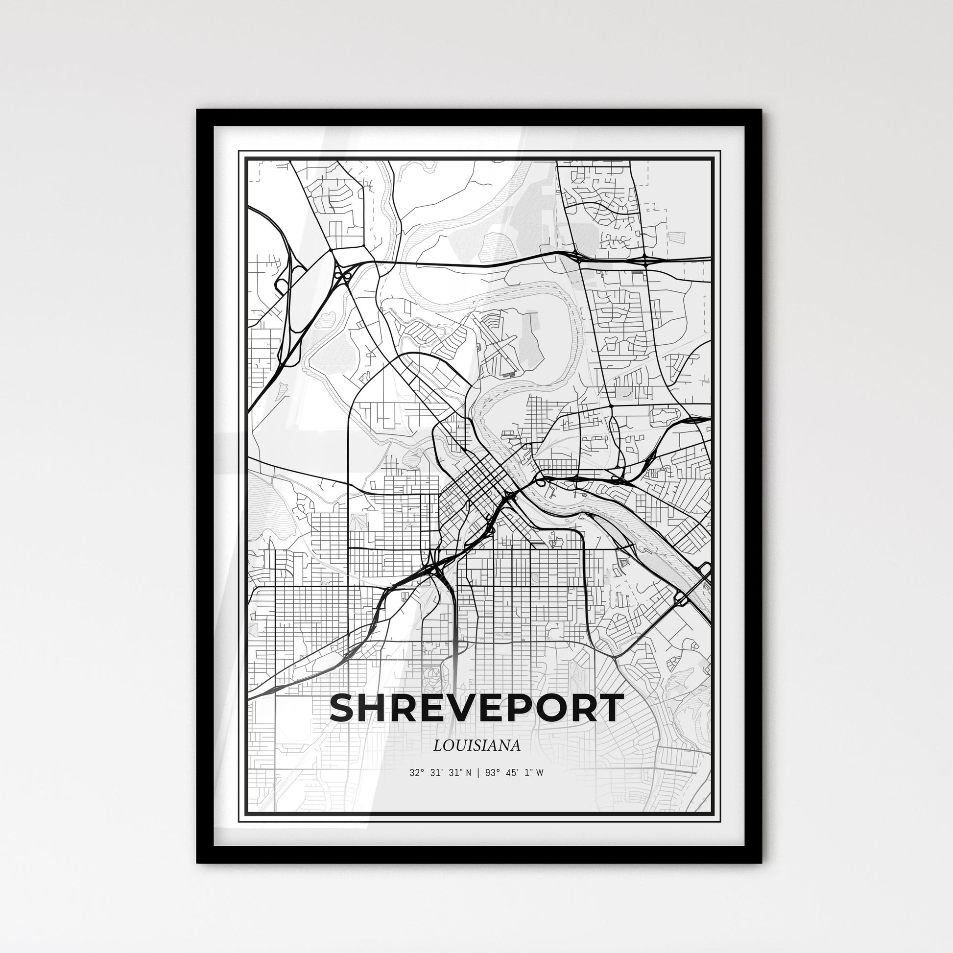 Shreveport Louisiana - Scandinavian Style City Map for Modern Home Decor