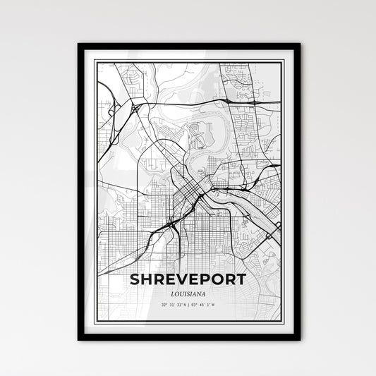 Shreveport Louisiana - Scandinavian Style City Map for Modern Home Decor