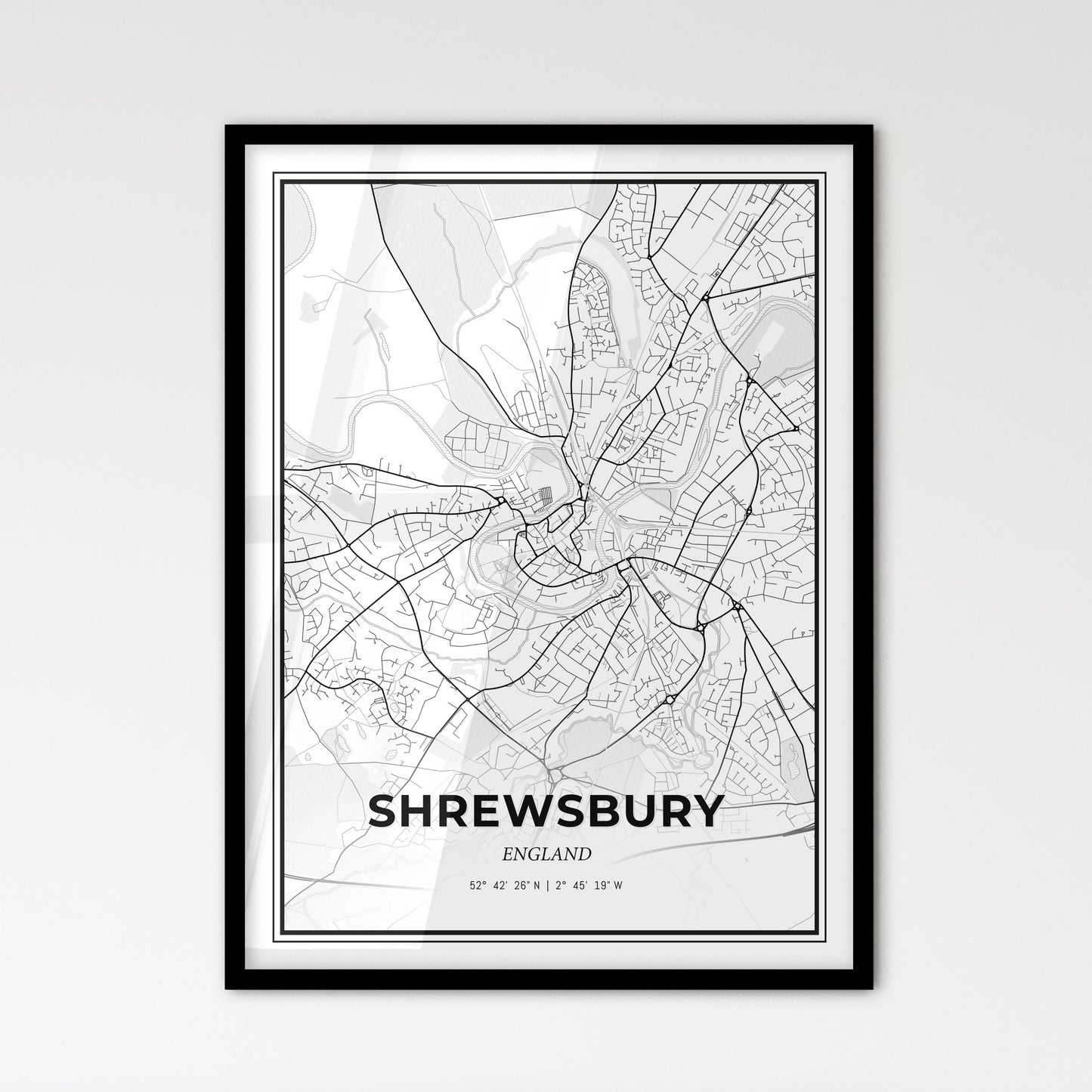 Shrewsbury England - Scandinavian Style City Map for Modern Home Decor