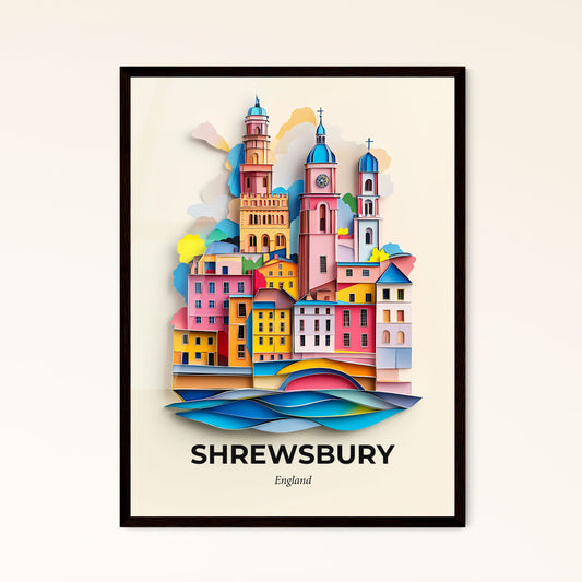 Vivid Shrewsbury, England - a paper cut of a city with a clock tower