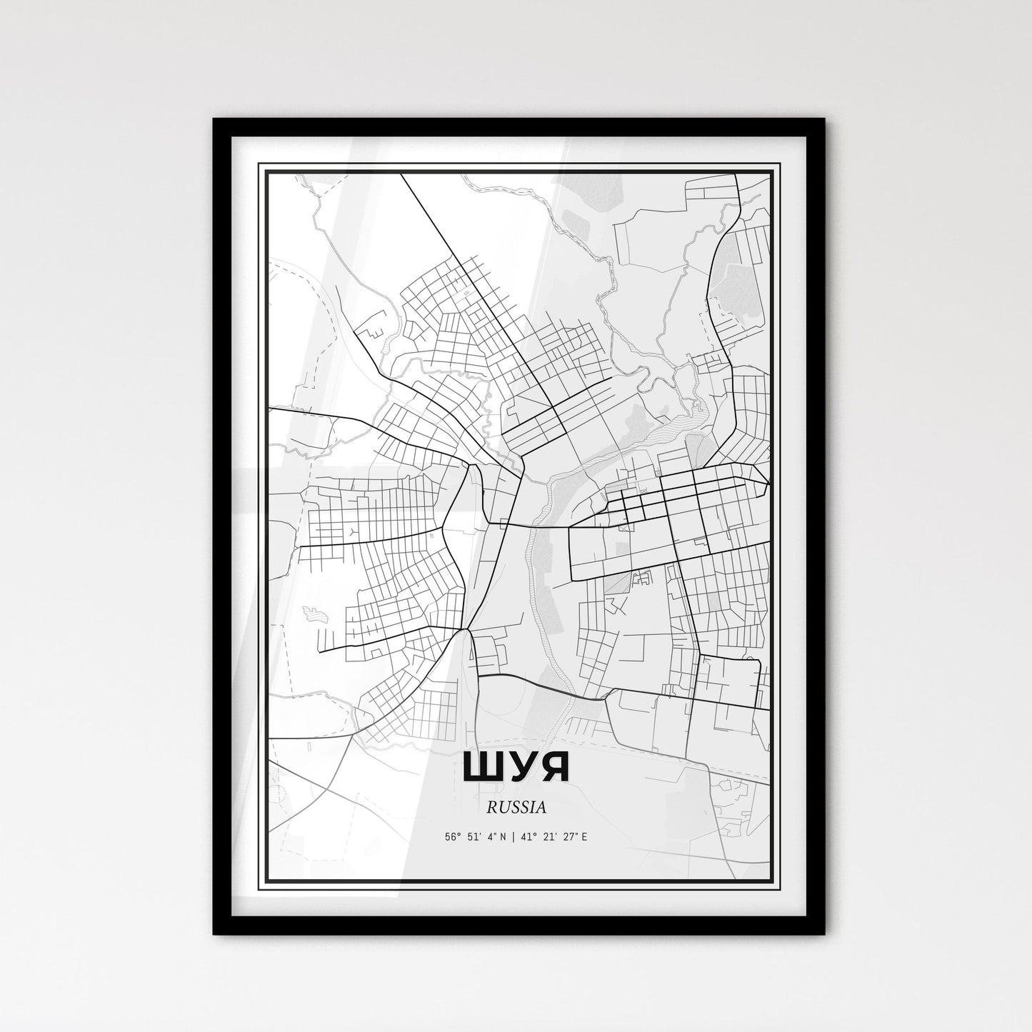 Shuya Russia - Scandinavian Style City Map for Modern Home Decor