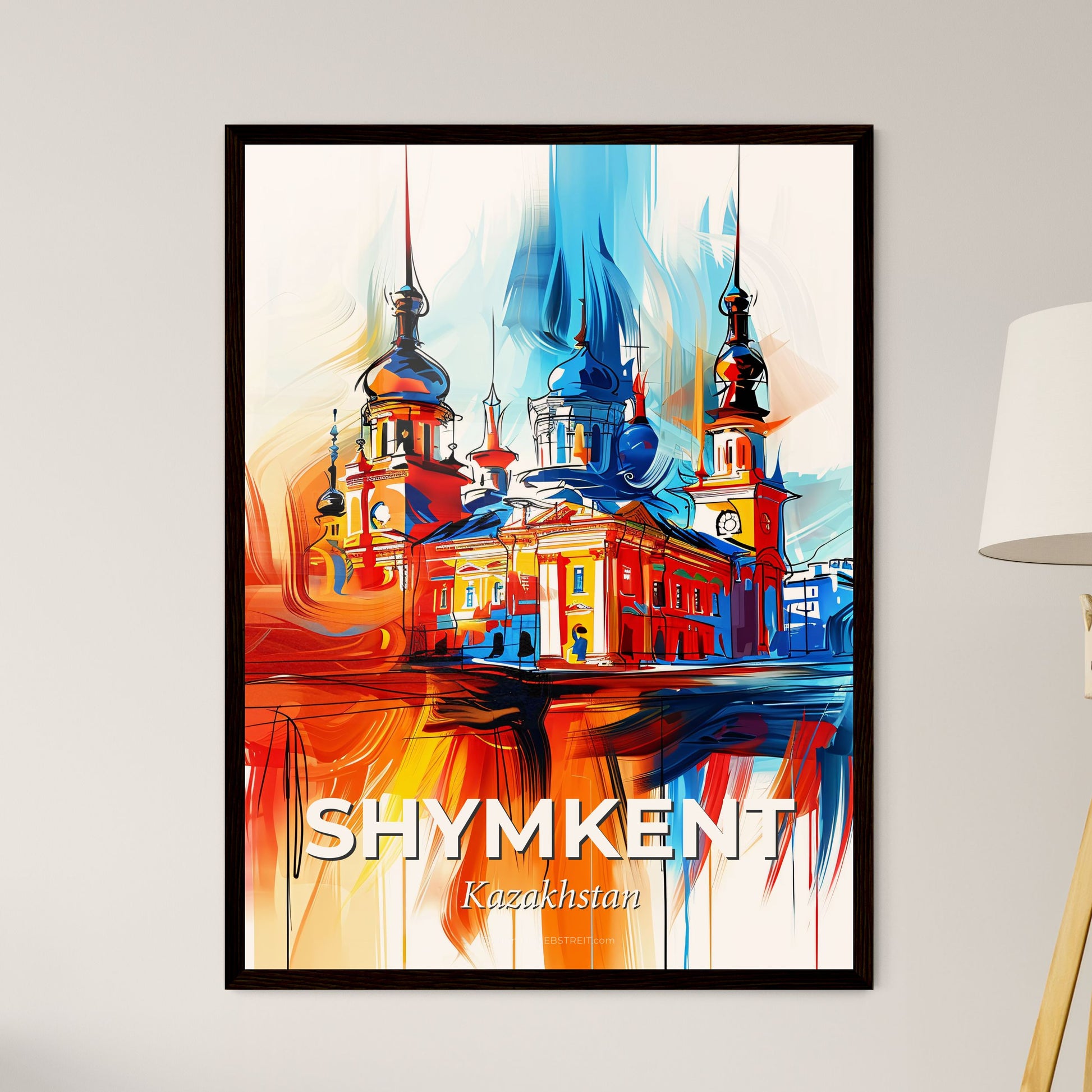 Vibrant Shymkent, Kazakhstan - A Painting Of A Building With Towers