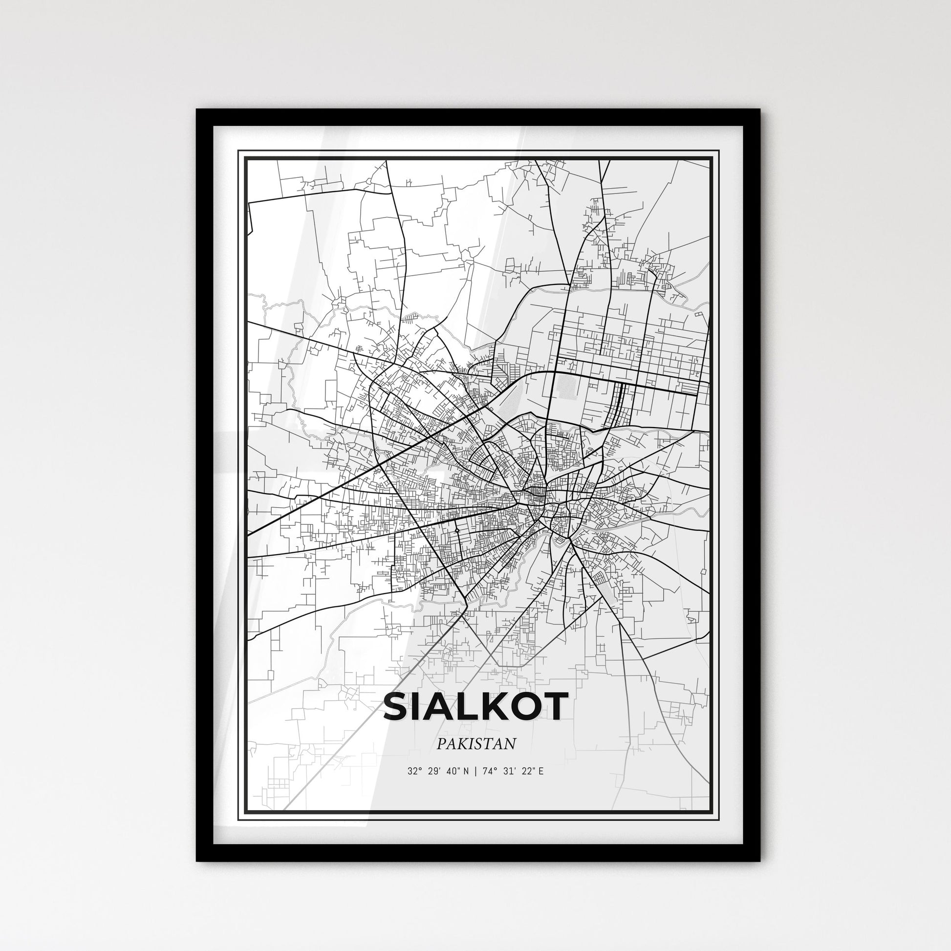 Sialkot Pakistan - Scandinavian Style City Map for Modern Home Decor