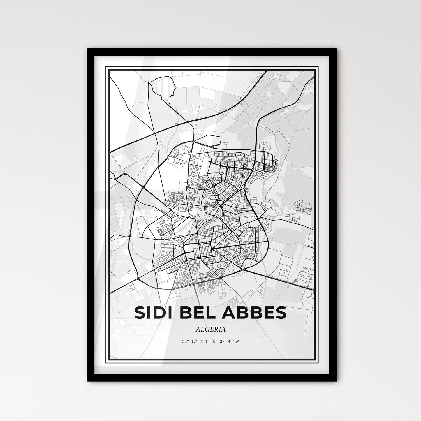 Sidi Bel Abbes Algeria - Scandinavian Style City Map for Modern Home Decor