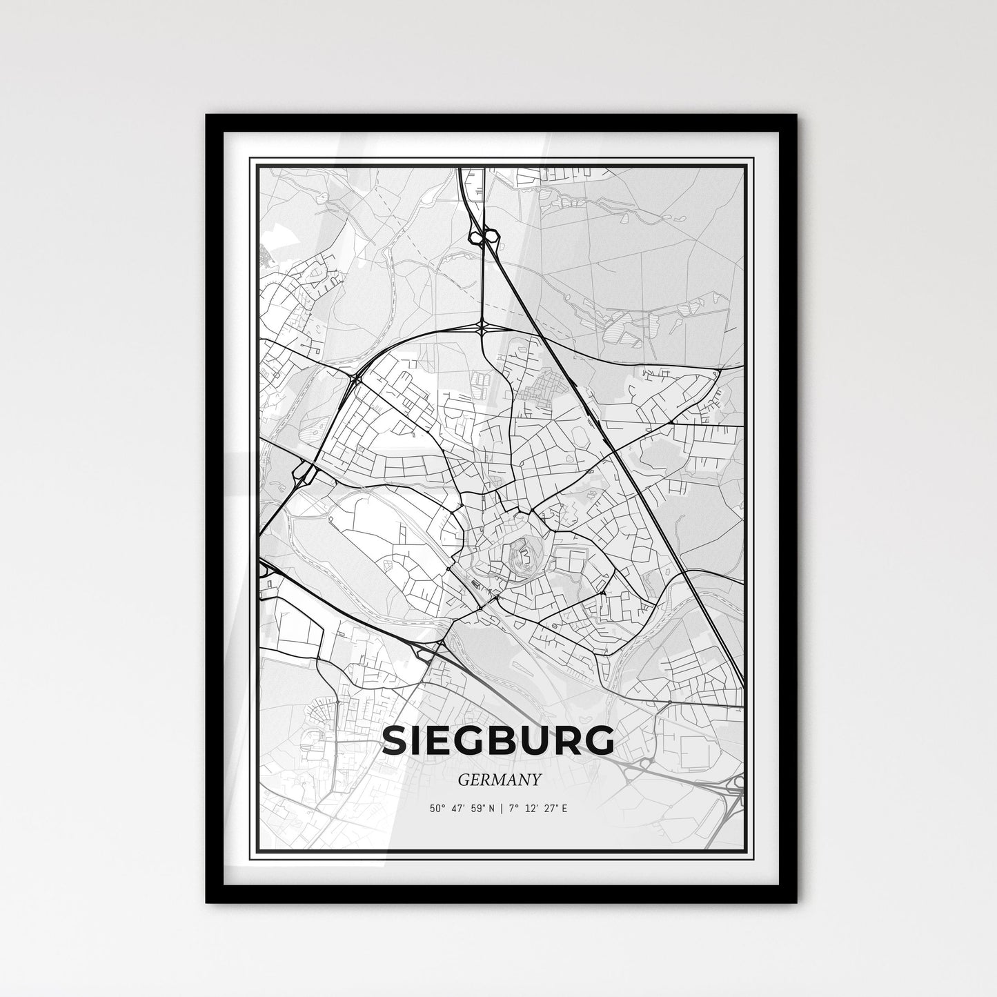 Siegburg Germany - Scandinavian Style City Map for Modern Home Decor