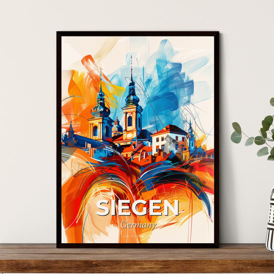 Vibrant Siegen, Germany - A Painting Of A Building With Towers And A Colorful Background