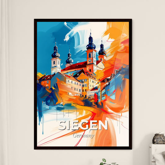 Vibrant Siegen, Germany - A Painting Of A Building With Towers And A Blue Sky