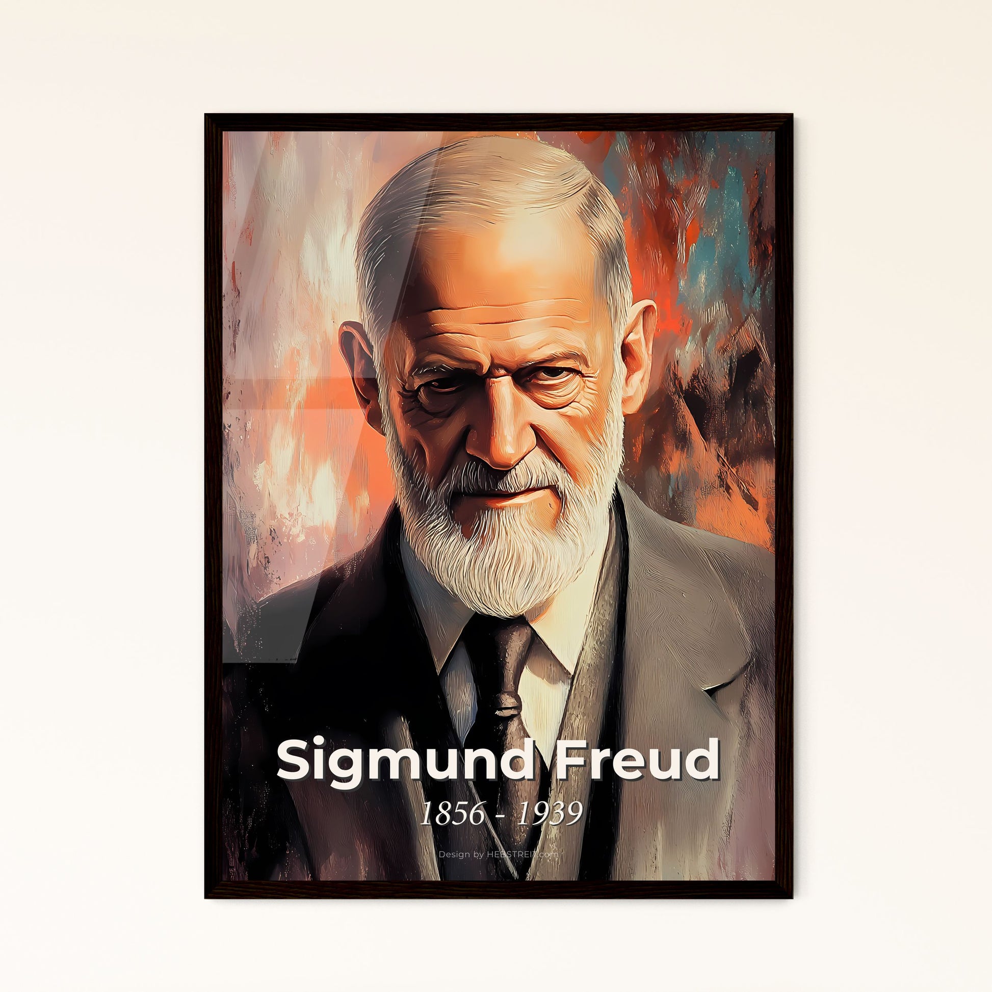 Portrait of Sigmund Freud, 1856 - 1939. Impressionistic painting of a man with a beard and tie.