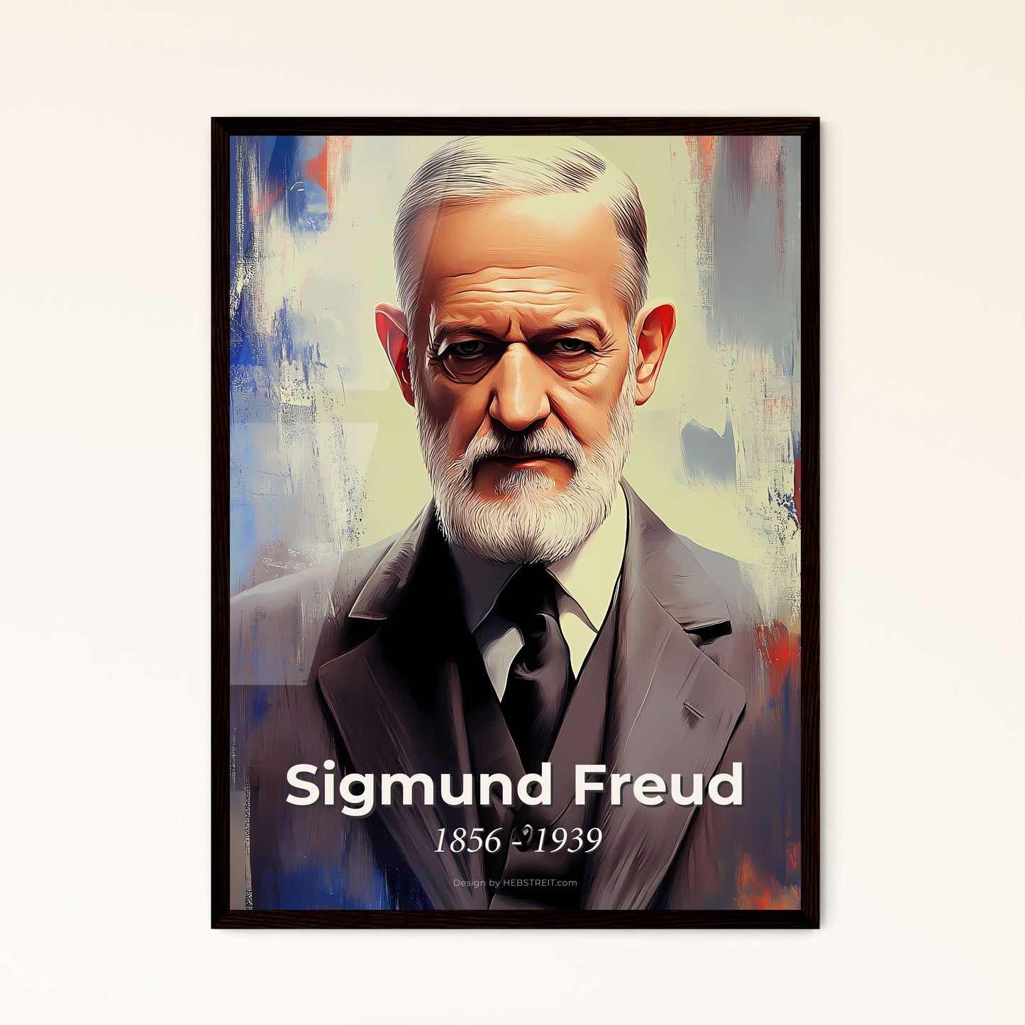 Portrait of Sigmund Freud, 1856 - 1939. Impressionistic painting of a man in a suit.