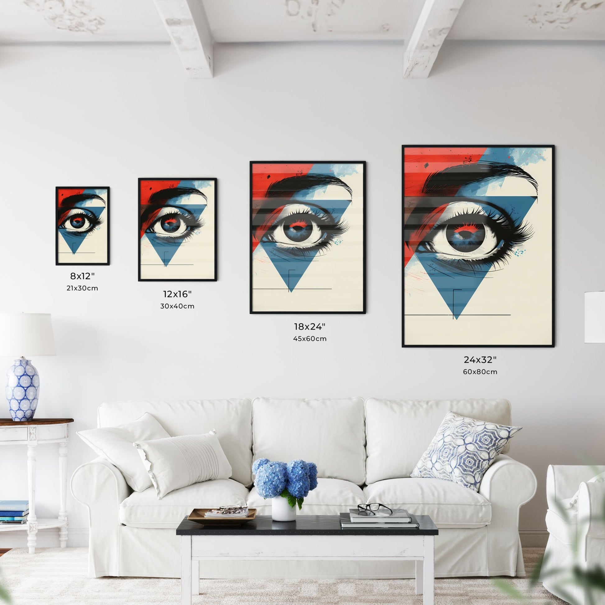 Dramatic Bauhaus Eye Painting: Minimalist Vintage Poster in Red and Blue, Close-Up, Flat Graphic, Shaped Canvas Default Title
