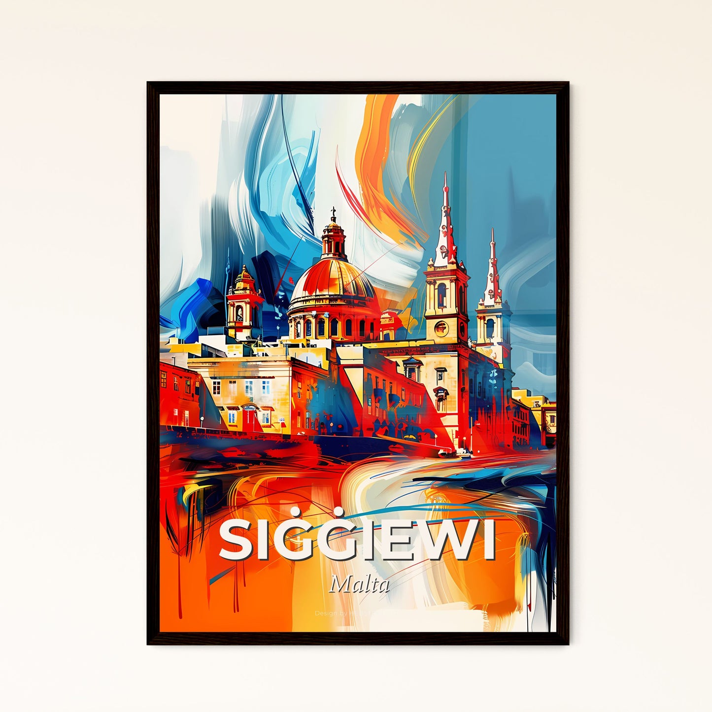 Vibrant Siġġiewi, Malta - A Painting Of A Building With A Dome And Towers