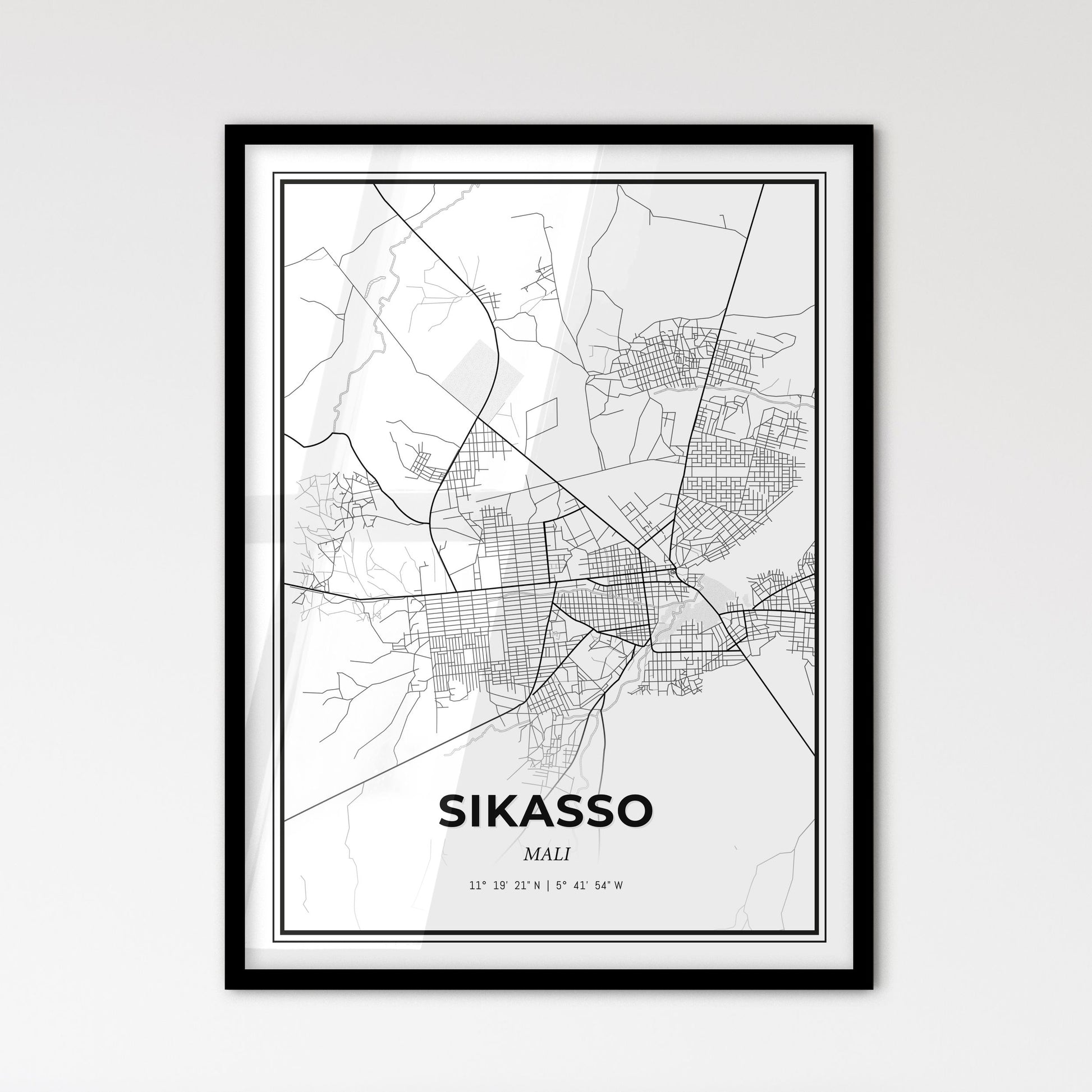 Sikasso Mali - Scandinavian Style City Map for Modern Home Decor