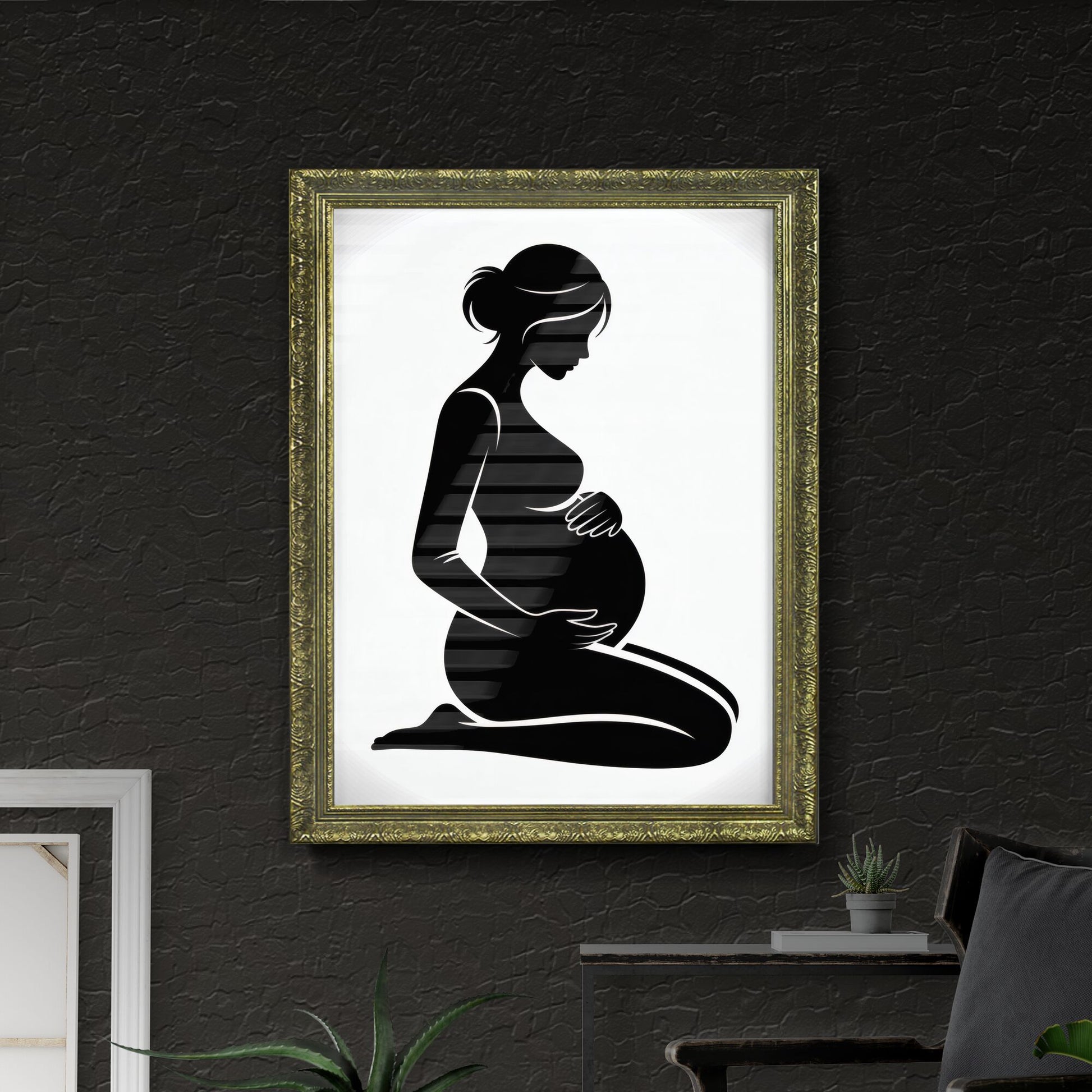 Silhouette of a Pregnant Woman Embracing Her Baby Bump in Soft Light