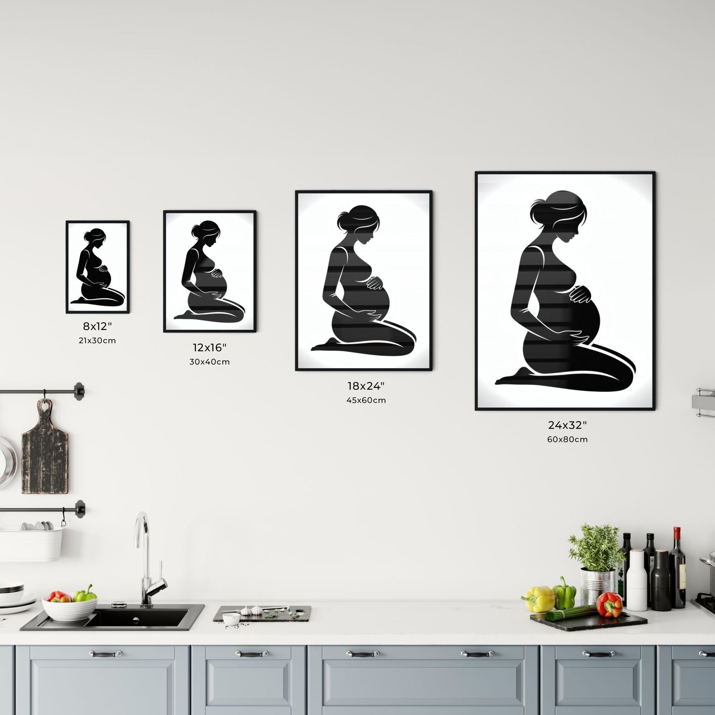 Silhouette of a Pregnant Woman Embracing Her Baby Bump in Soft Light Chart
