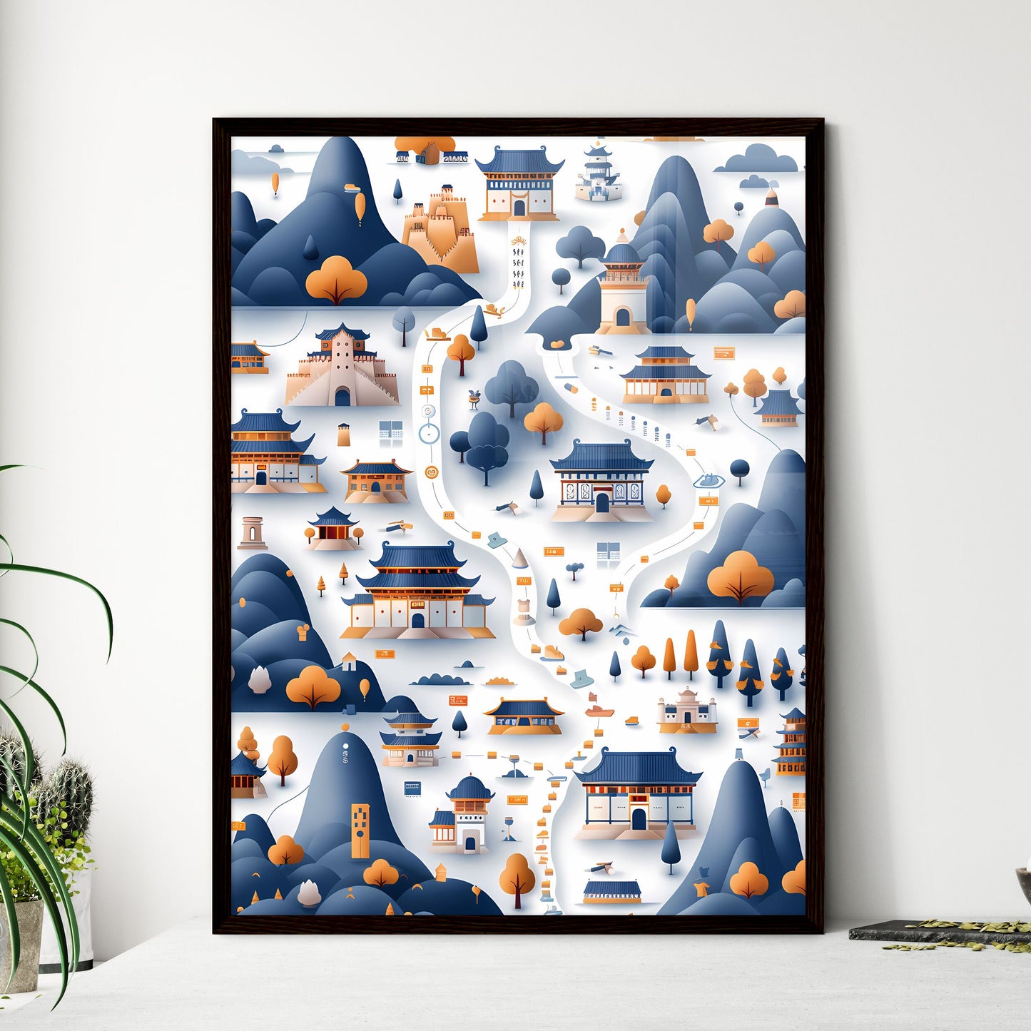 Abstract city map painting with intricate de - Framed Art Print