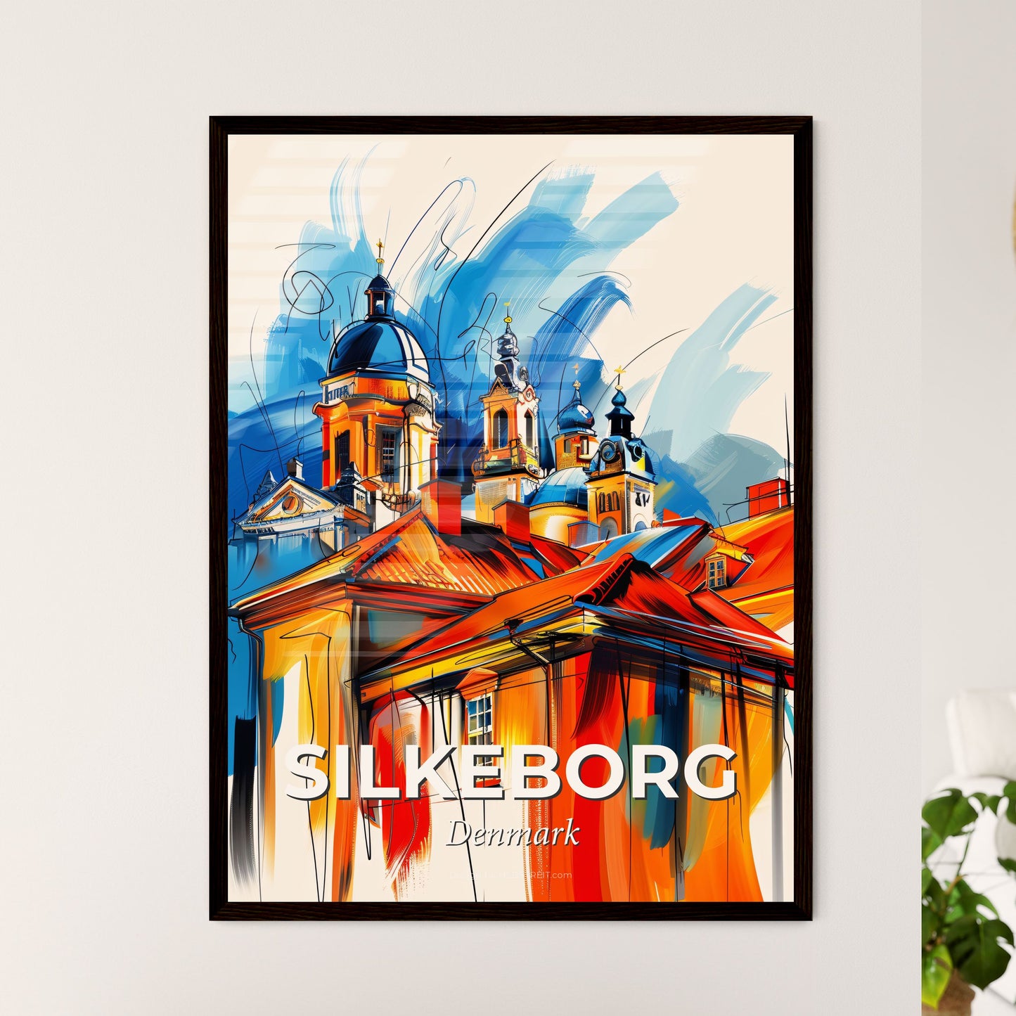 Vibrant Silkeborg, Denmark - A Painting Of A Building With A Colorful Background