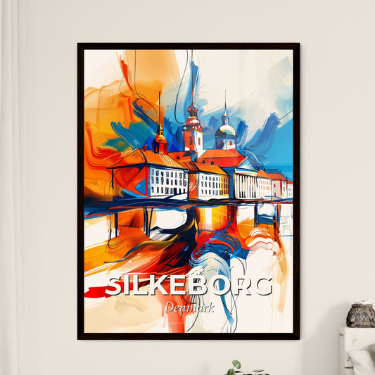 Vibrant Silkeborg, Denmark - A Painting Of A Building With A Colorful Background