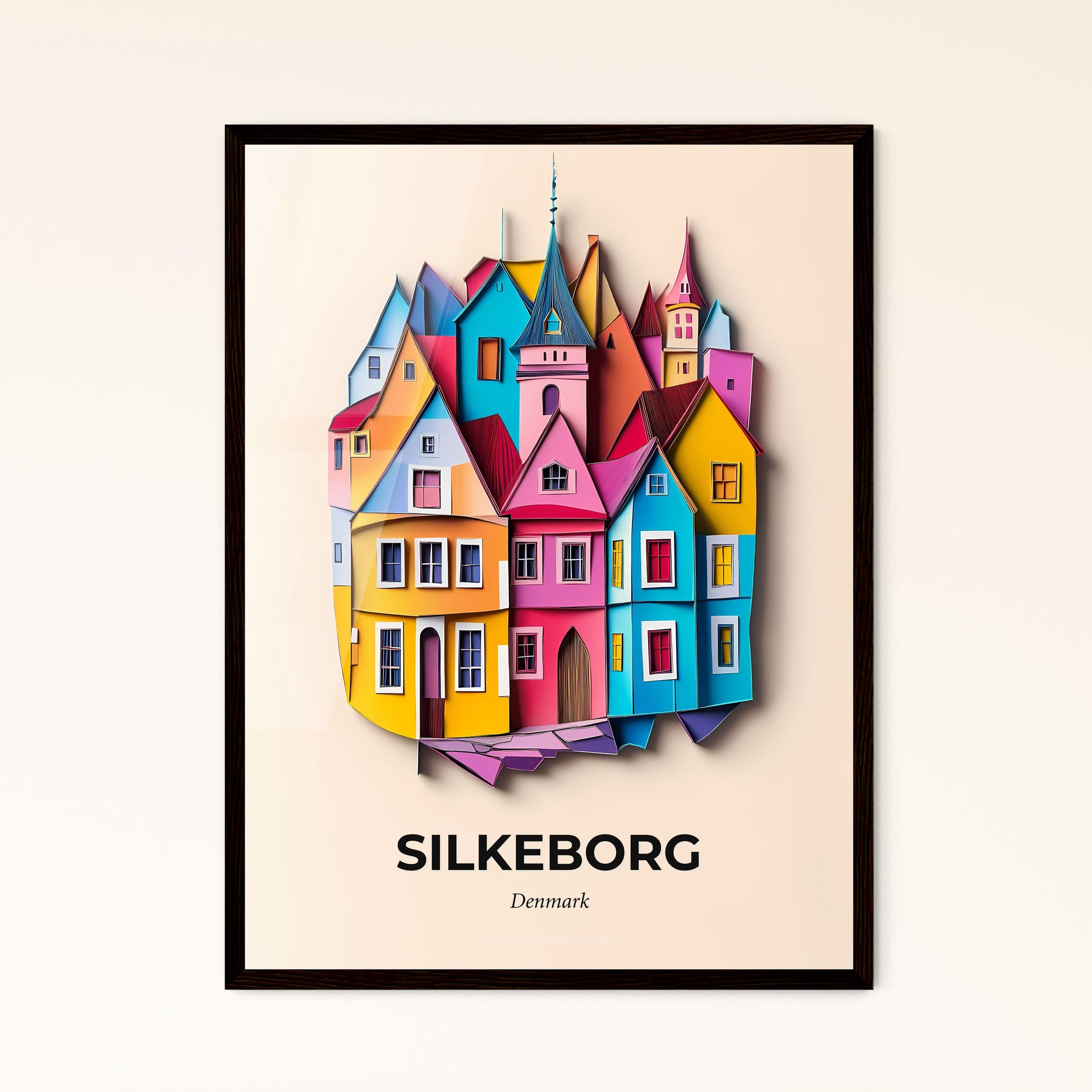 Vivid Silkeborg, Denmark - a group of colorful houses with a clock on the wall