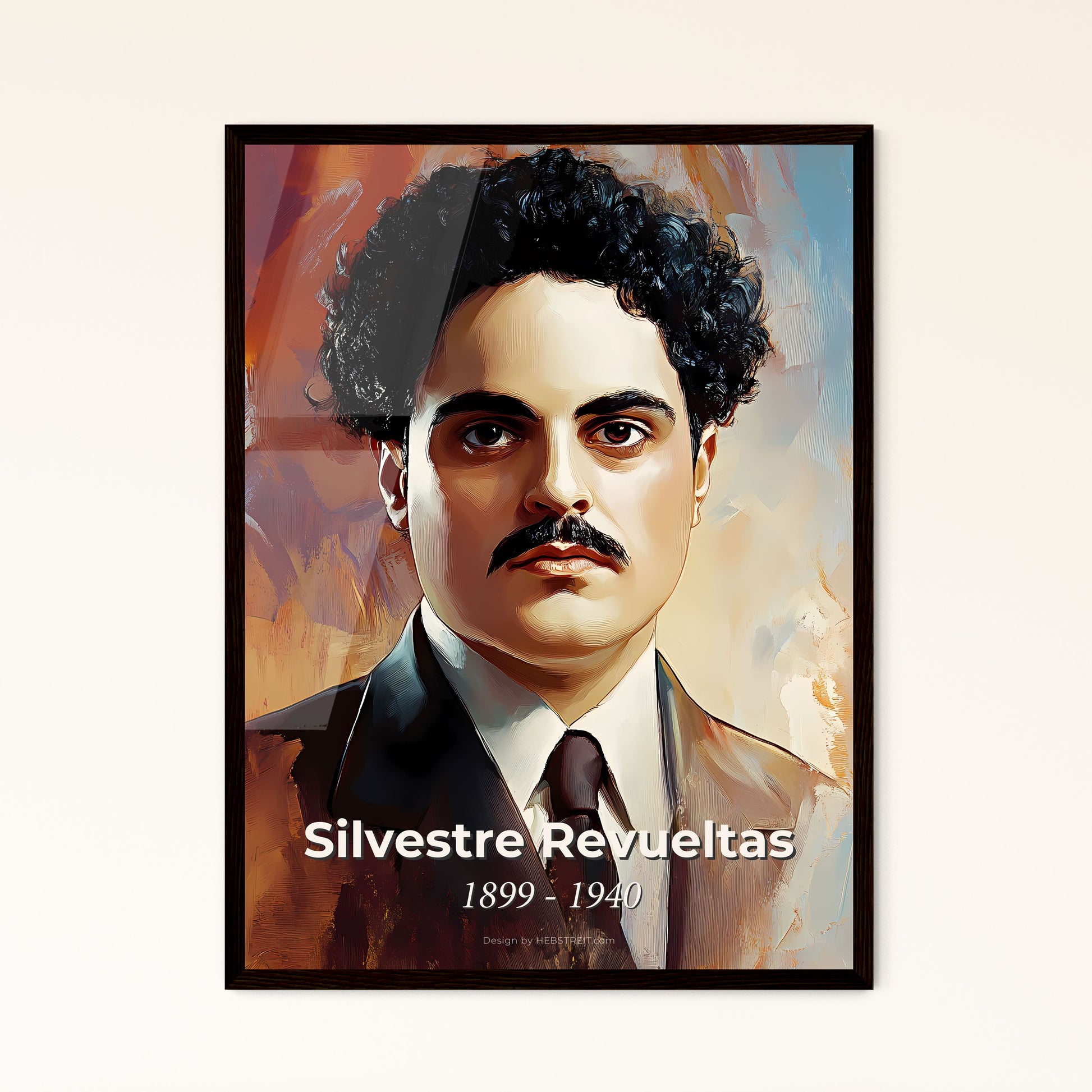 Portrait of Silvestre Revueltas, 1899 - 1940. Impressionistic painting of a man with a mustache.