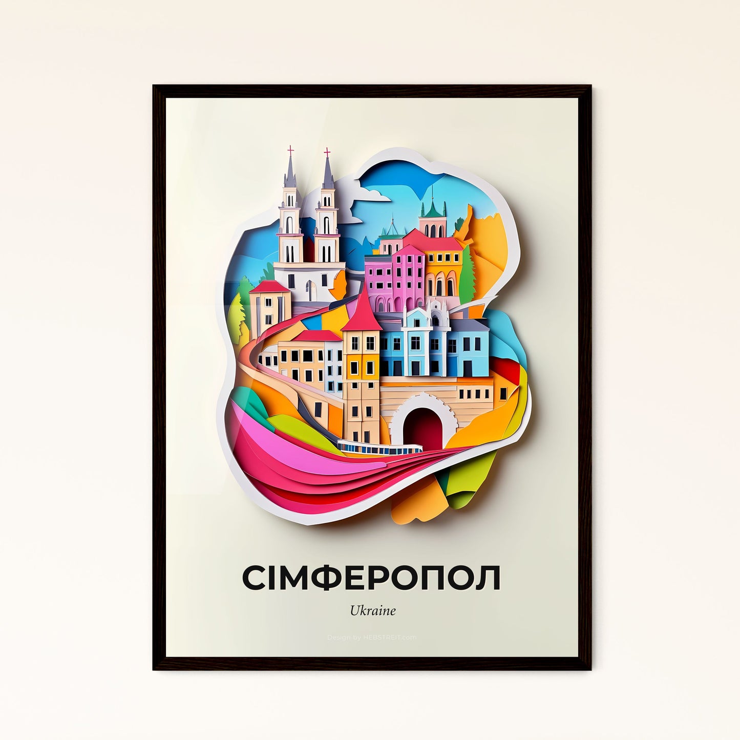 Vivid Simferopol, Ukraine - a paper cut of a city with a rainbow stream