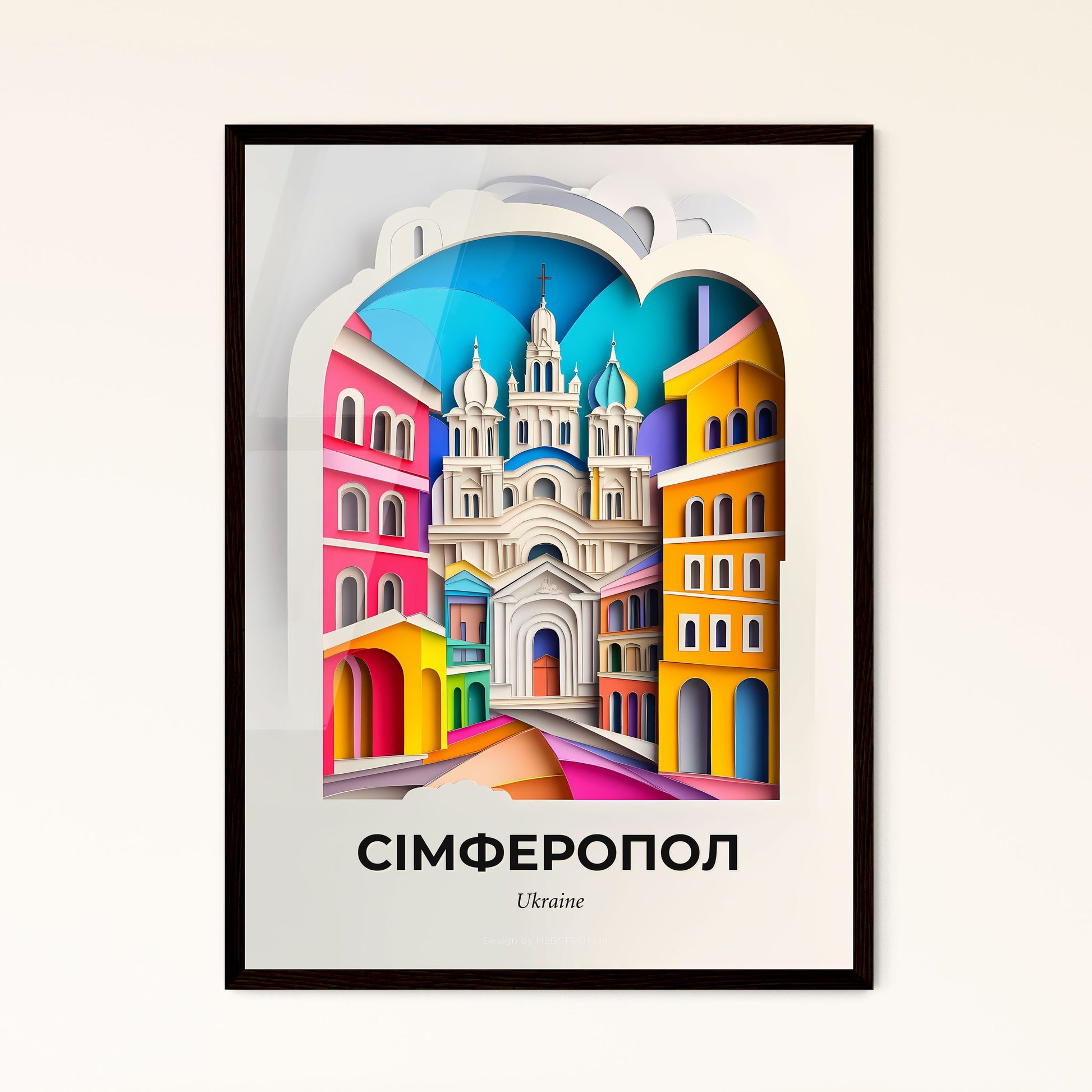 Vivid Simferopol, Ukraine - a paper cut of a city with a church