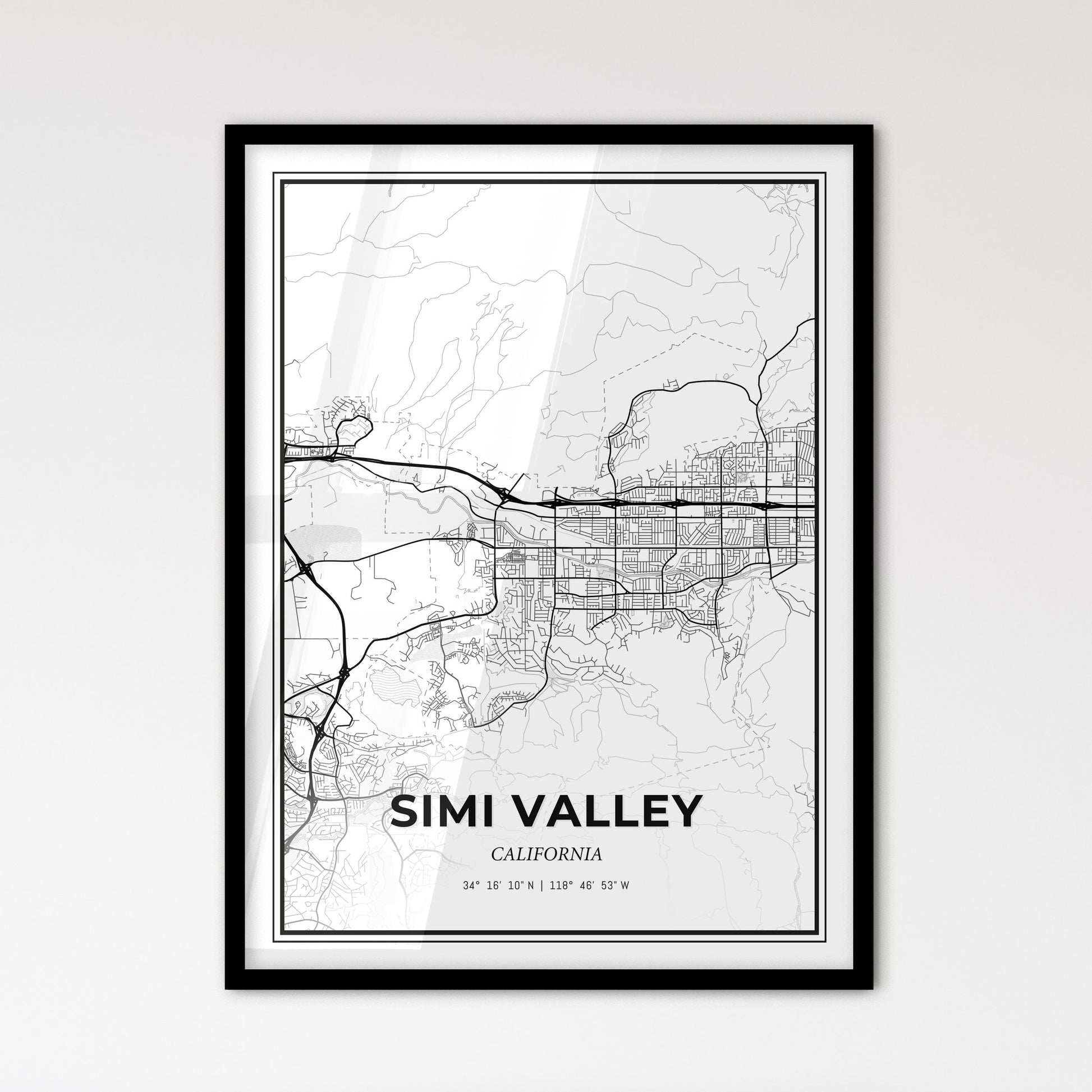 Simi Valley California - Scandinavian Style City Map for Modern Home Decor