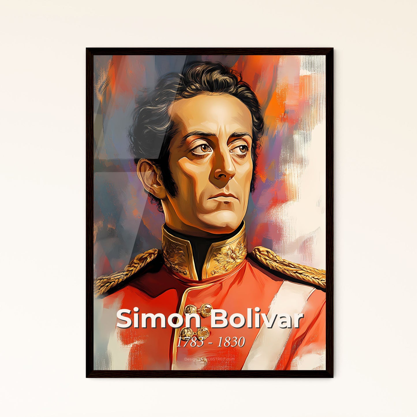 Portrait of Simon Bolivar, 1783 - 1830. Impressionistic painting of a man in a uniform.