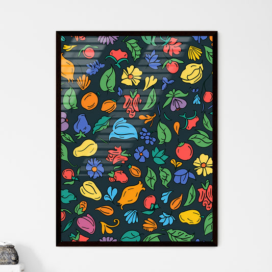 Cheerful seamless pattern with hand drawn fruit and flowers in childish doodle style Default Title