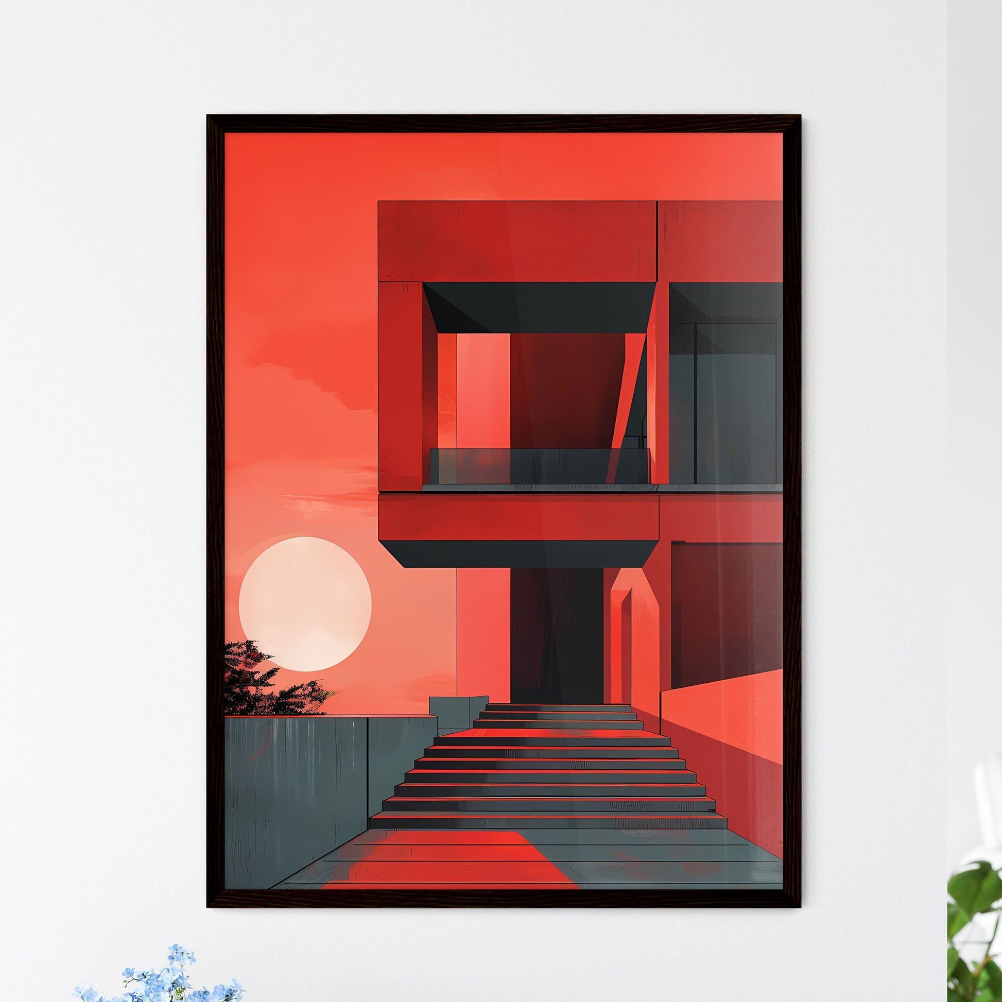 Brute architecture, abstract composition, digital painting, minimalistic building, vibrant surrealism Framed Art