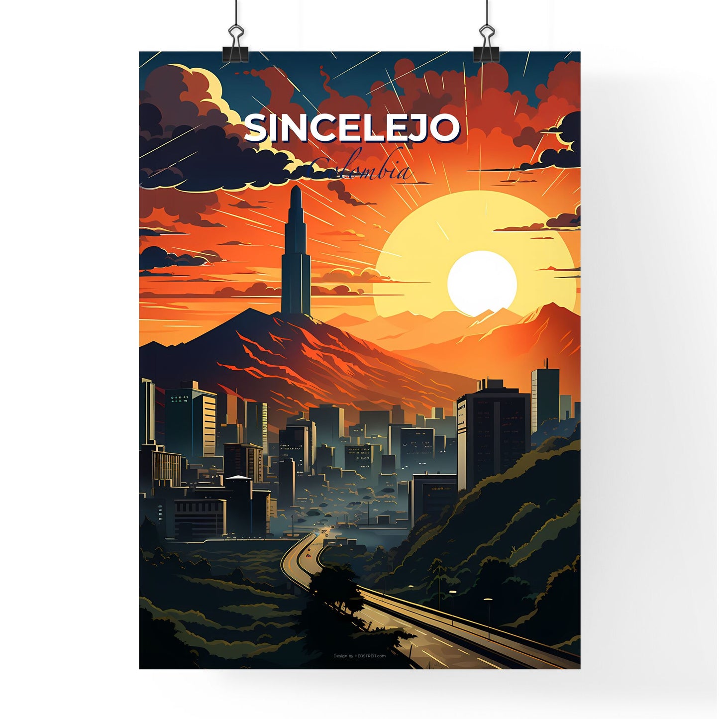 Sincelejo Colombia Skyline Artistic Cityscape Mountains Sun Default Title