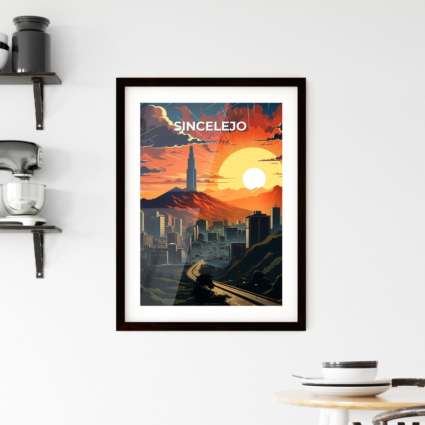 Sincelejo Colombia Skyline Artistic Cityscape Mountains Sun Default Title