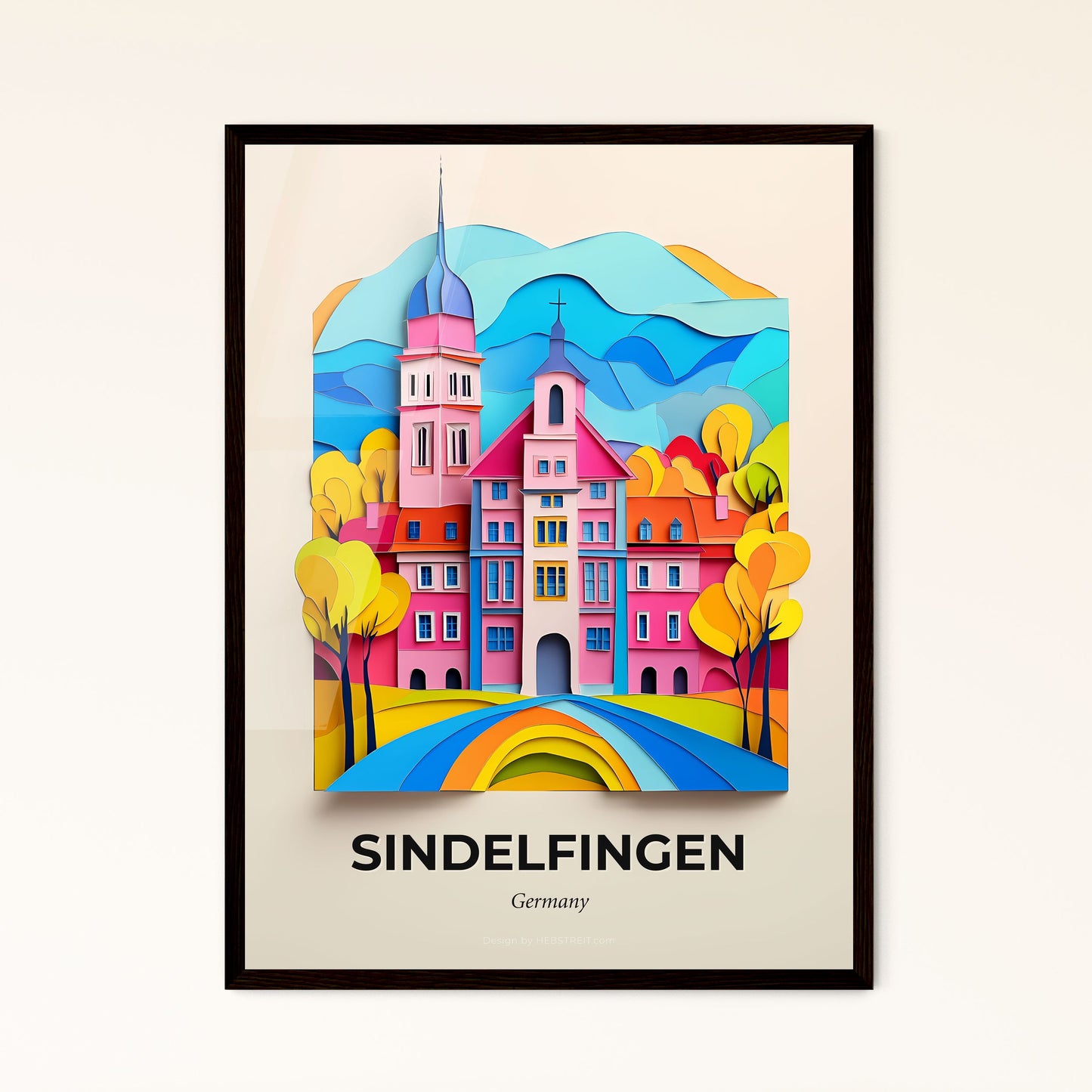 Vivid Sindelfingen, Germany - a colorful paper cut of a building with a clock tower