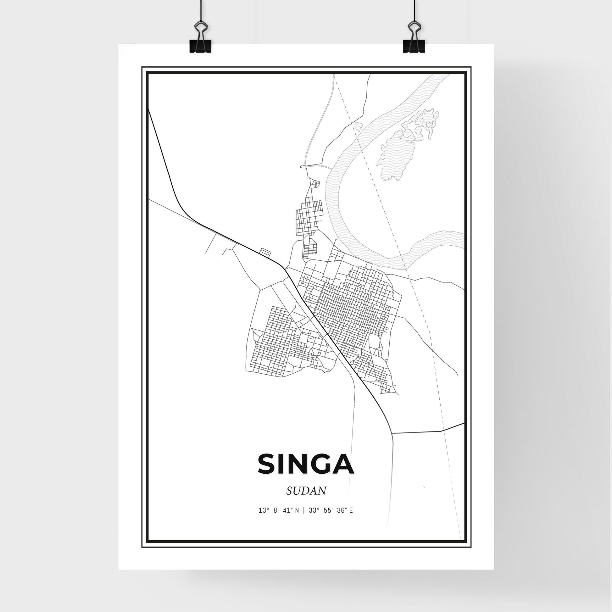 Singa Sudan - Premium City Map Poster