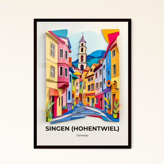 Vivid Singen (Hohentwiel), Germany - a colorful city street with a clock tower