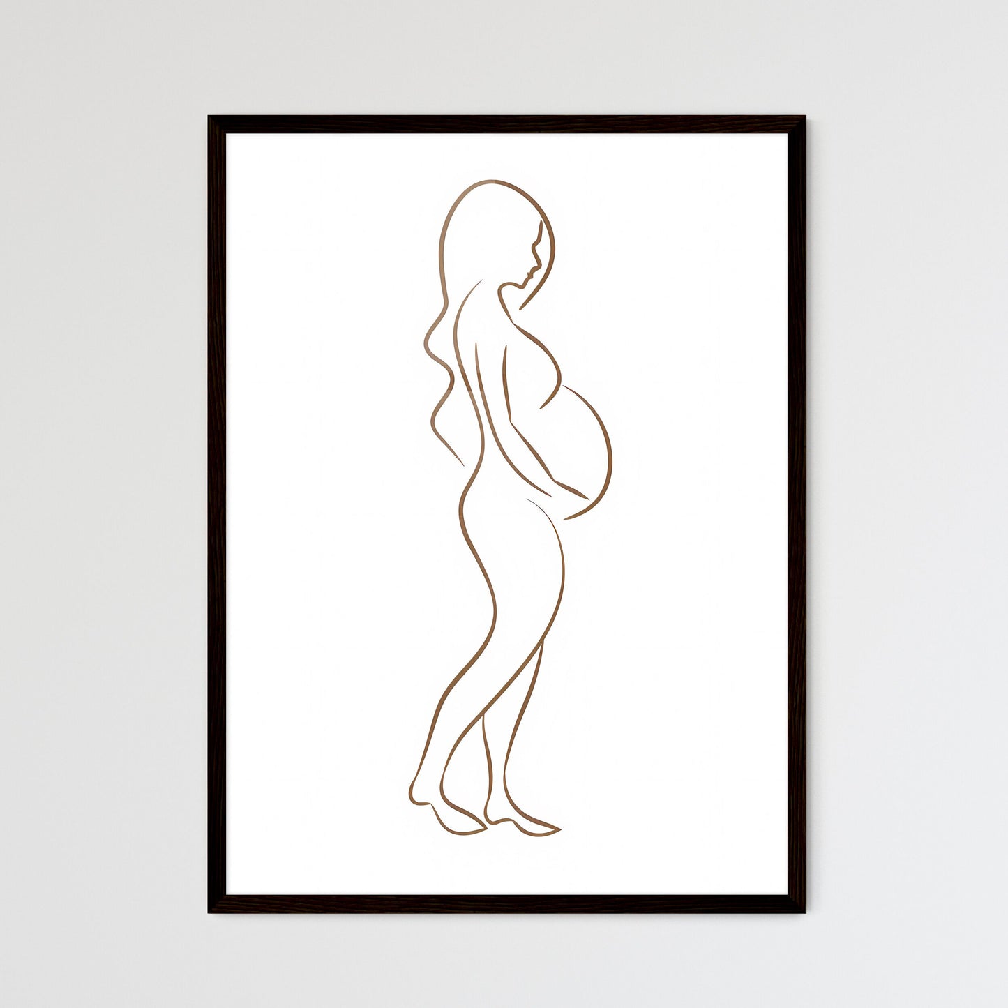 Continuous line art drawing of a pregnant wo - Framed Art Print