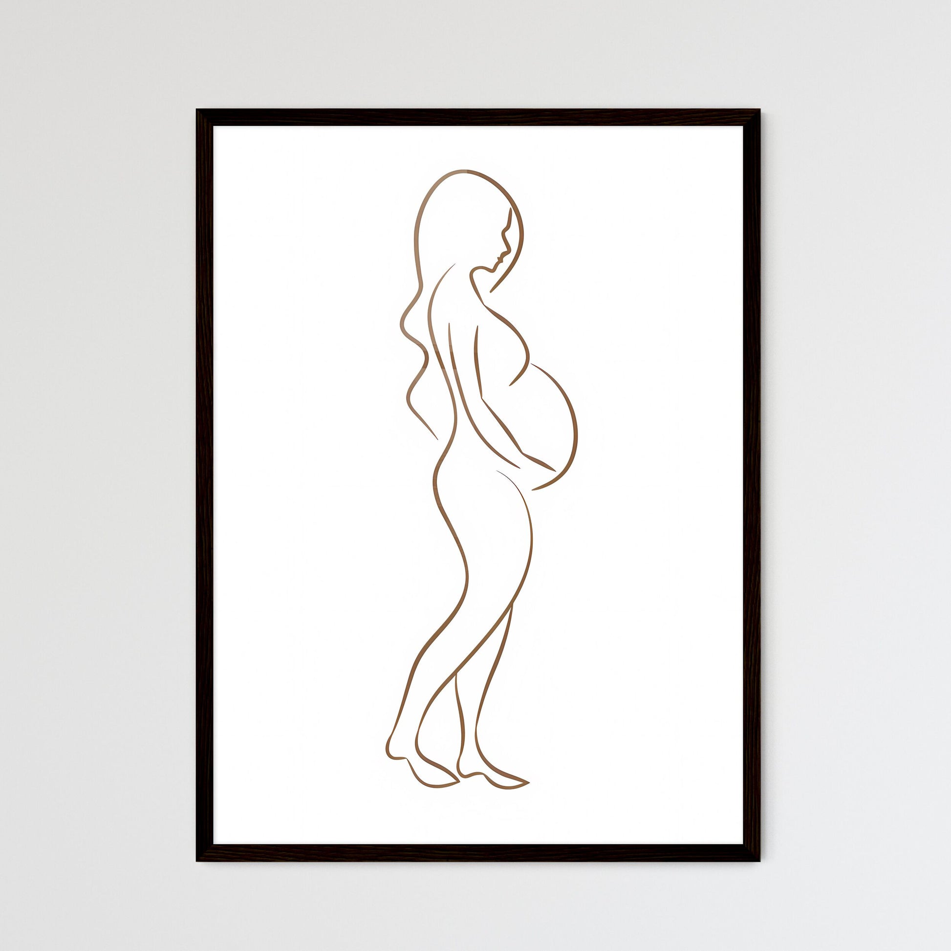 Continuous line art drawing of a pregnant wo - Framed Art Print