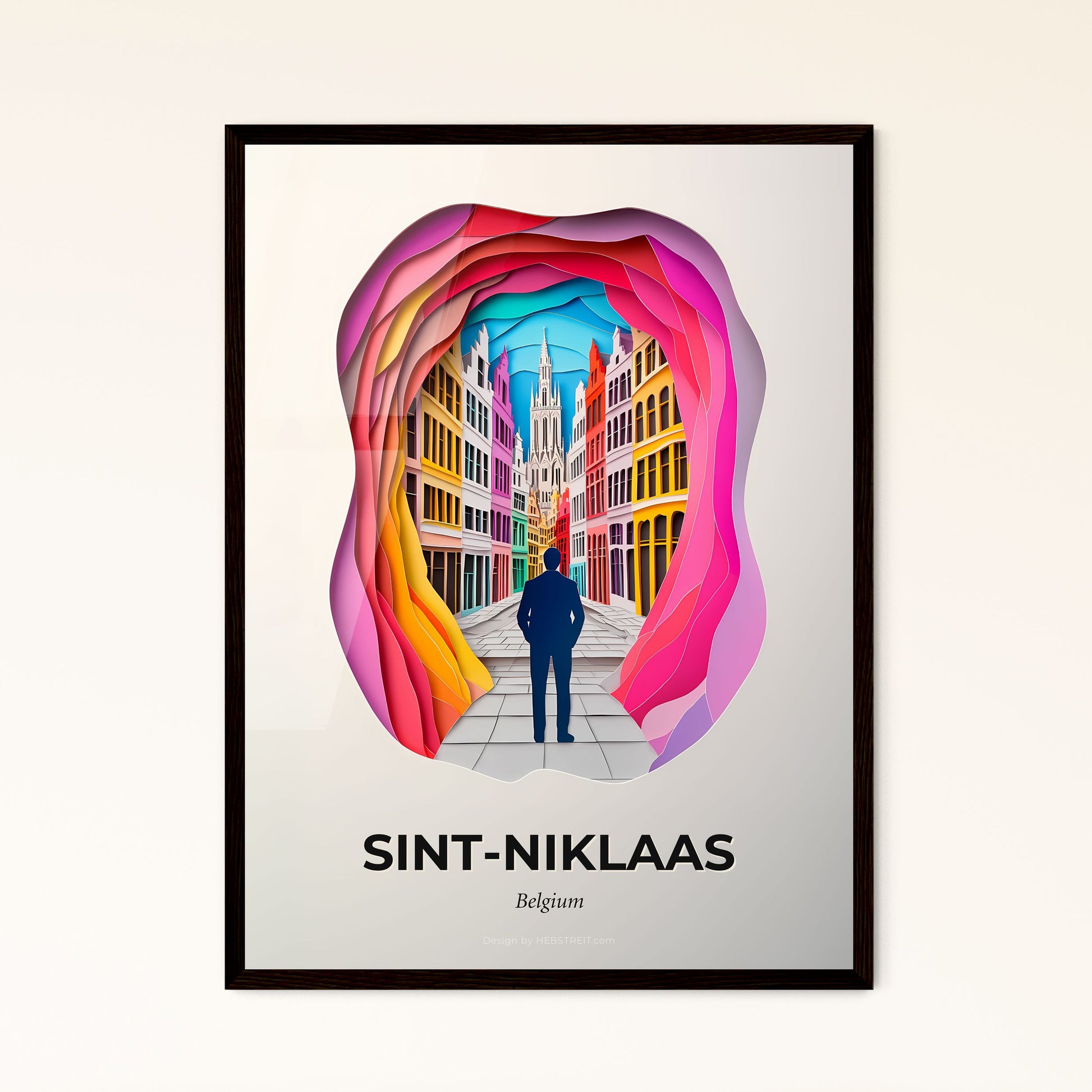 Vivid Sint-Niklaas , Belgium - a man standing in a colorful tunnel with buildings in the background