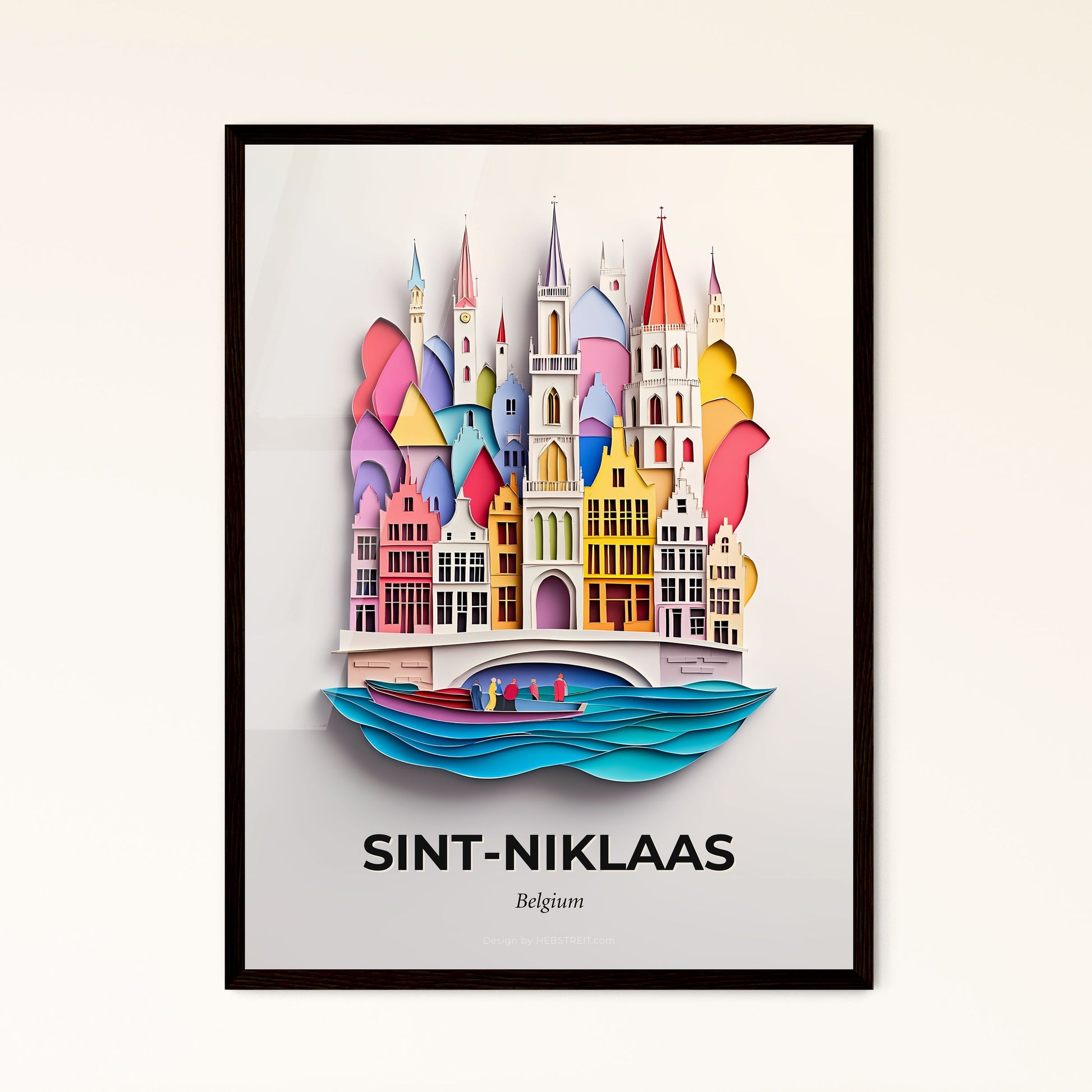 Vivid Sint-Niklaas , Belgium - a paper cut of a castle with a boat in the water