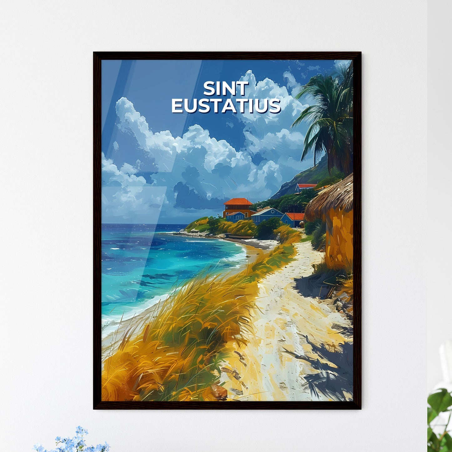 Vibrant Painting of a Picturesque Beach Feat - Framed Art Print