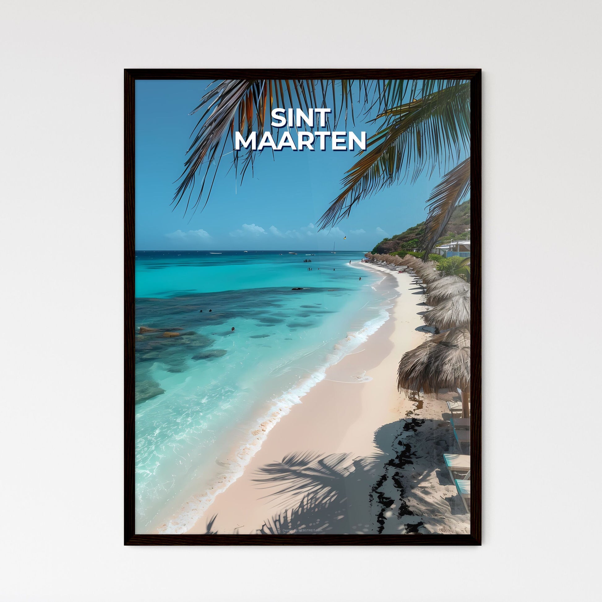 Art Deco Painting of a Caribbean Beach with  - Framed Art Print